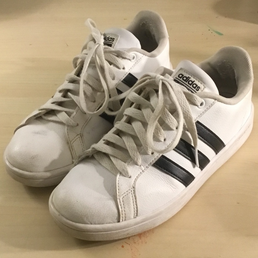 adidas White Sneakers with Black Three-Stripes
